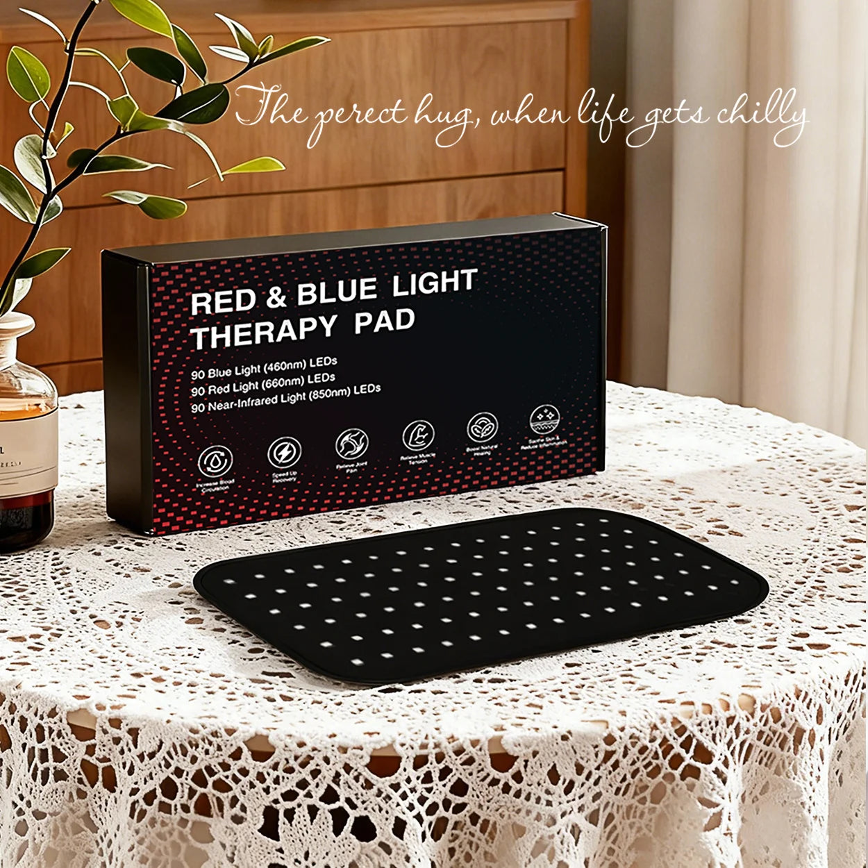90 LED Red Light Therapy Pad 660nm 850nm Infrared Wrap with Timer 3 Levels Adjustable for Back Shoulder Waist Pain Relief Device