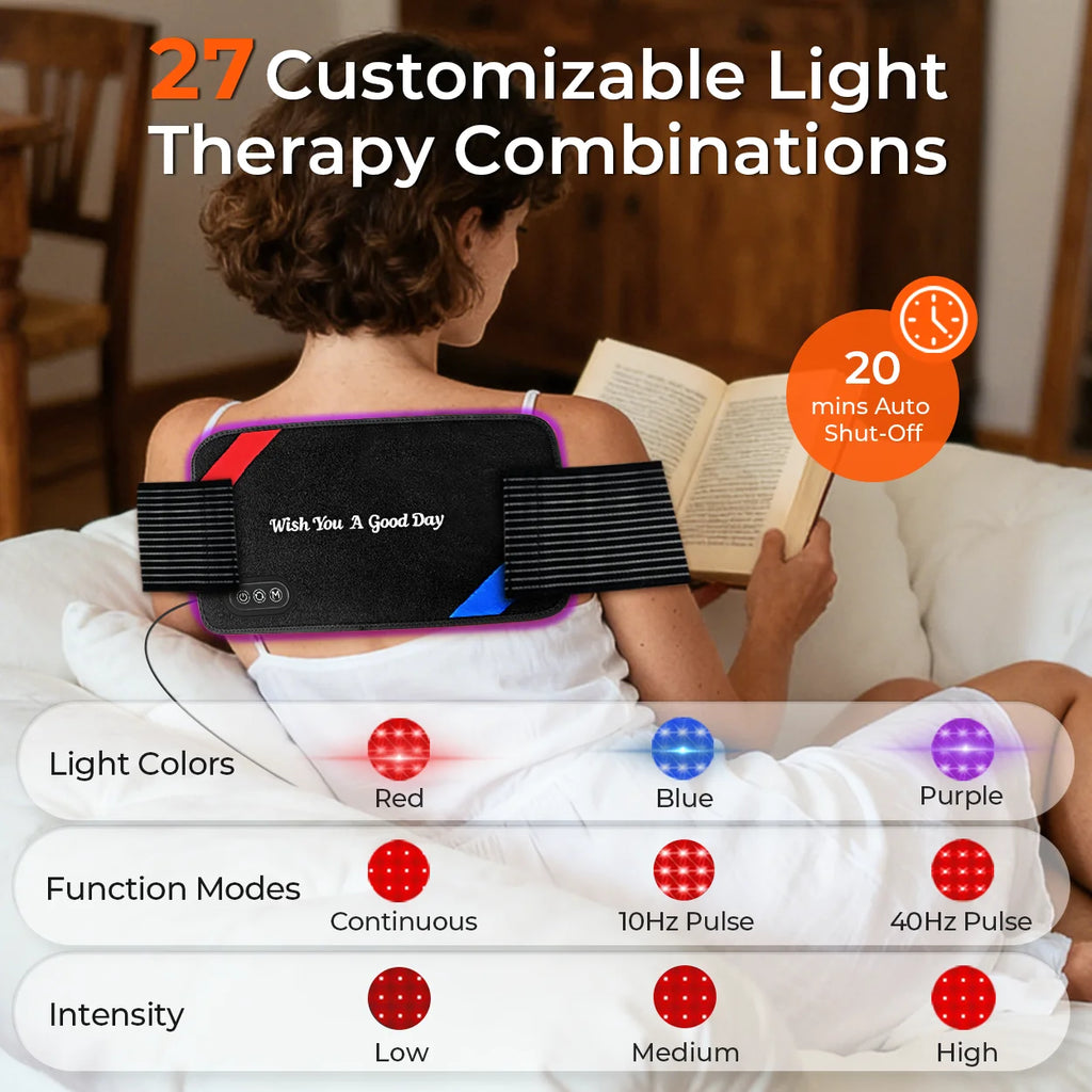 90 LED Red Light Therapy Pad 660nm 850nm Infrared Wrap with Timer 3 Levels Adjustable for Back Shoulder Waist Pain Relief Device
