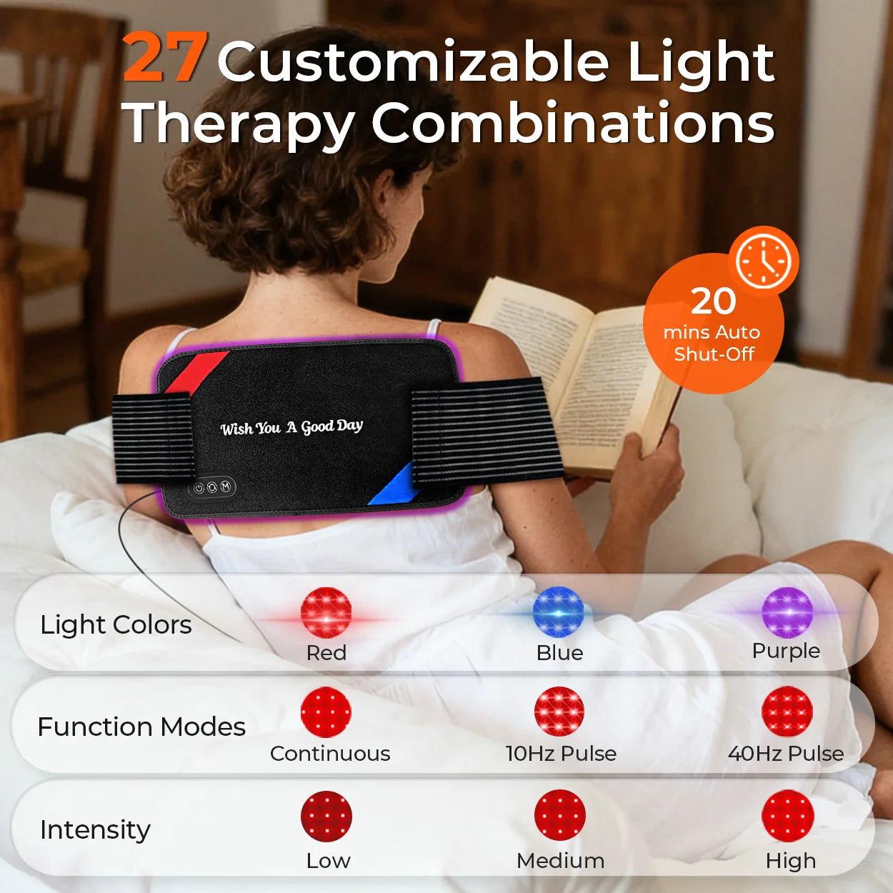 90 LED Red Light Therapy Pad 660nm 850nm Infrared Wrap with Timer 3 Levels Adjustable for Back Shoulder Waist Pain Relief Device