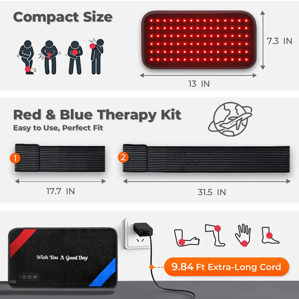 90 LED Red Light Therapy Pad 660nm 850nm Infrared Wrap with Timer 3 Levels Adjustable for Back Shoulder Waist Pain Relief Device